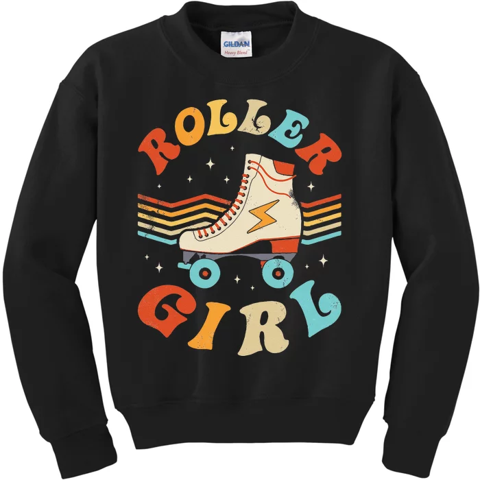 Roller Girl Skater Skating Retro Vintage 70s 80s Skates Kids Sweatshirt