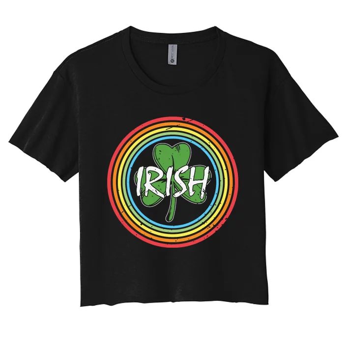 Rainbow Green Shamrock Irish Patricks Day Women's Crop Top Tee