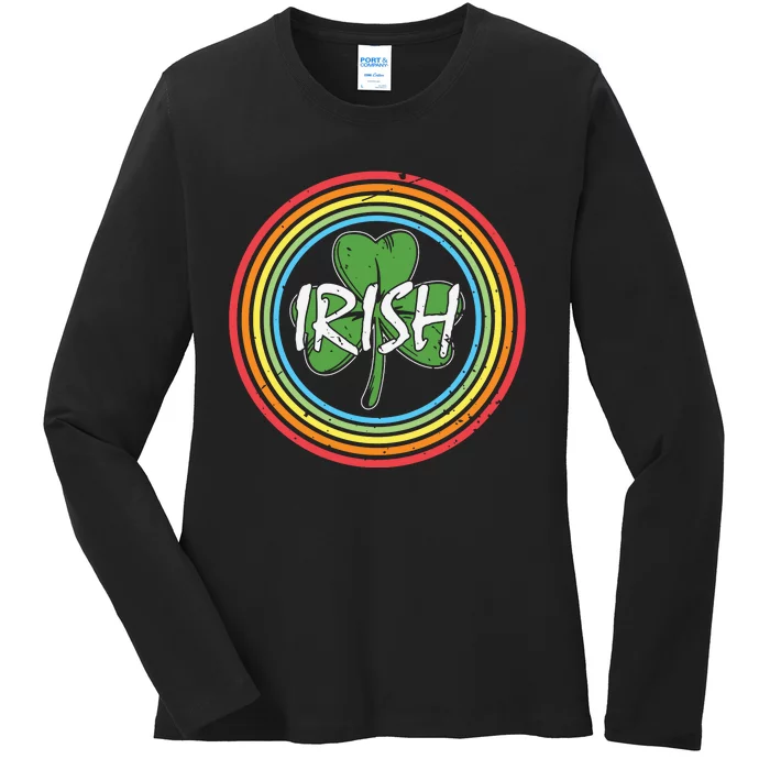 Rainbow Green Shamrock Irish Patricks Day Ladies Long Sleeve Shirt