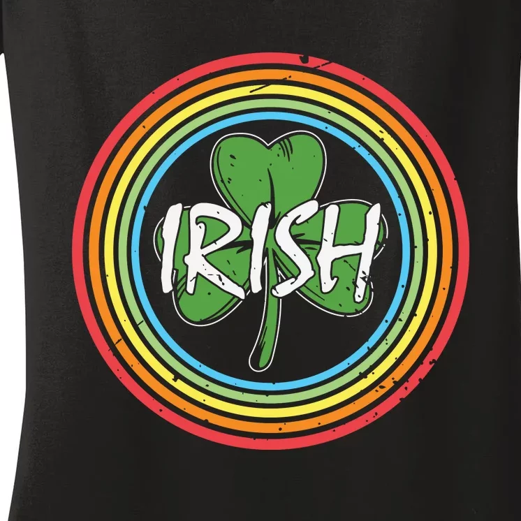 Rainbow Green Shamrock Irish Patricks Day Women's V-Neck T-Shirt