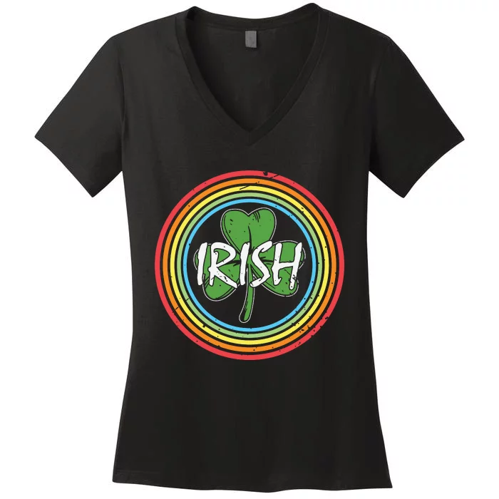 Rainbow Green Shamrock Irish Patricks Day Women's V-Neck T-Shirt