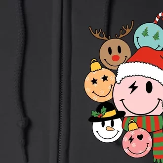 Retro Groovy Santa Smile Face Elf Snowman Christmas Trendy Full Zip Hoodie