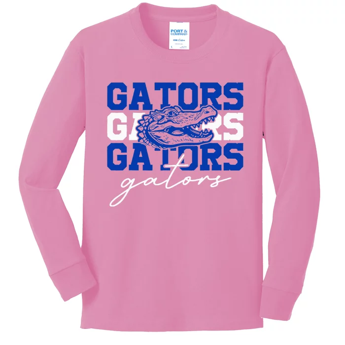 Retro Gators School Sports Name Team Kids Long Sleeve Shirt