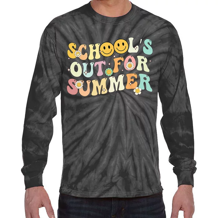 Retro Groovy School's Out For Summer Graduation Teacher Tie-Dye Long Sleeve Shirt