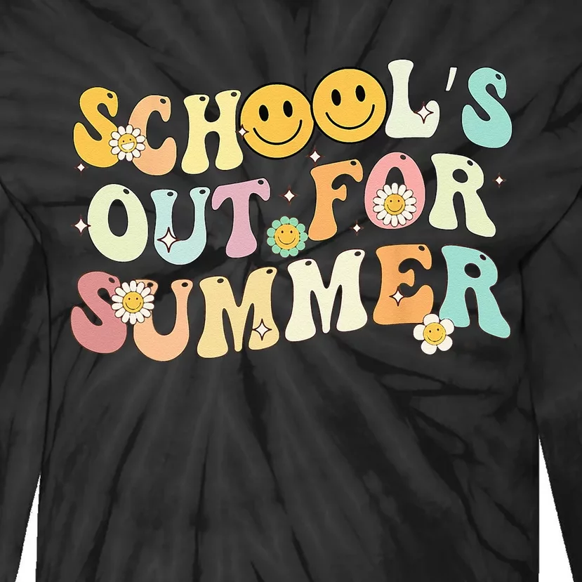 Retro Groovy School's Out For Summer Graduation Teacher Tie-Dye Long Sleeve Shirt