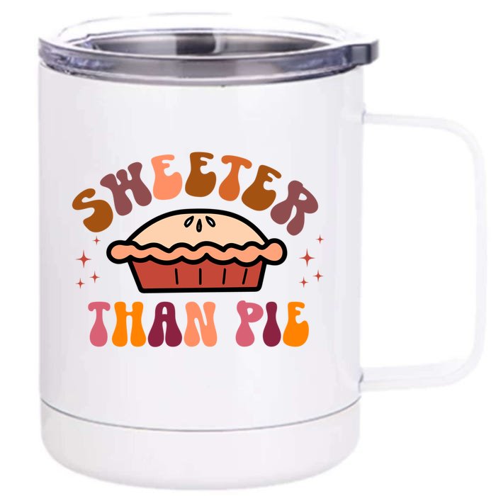 Retro Groovy Sweeter Than Pie Pumpkin Autumn Fall Thankful Gift Front & Back 12oz Stainless Steel Tumbler Cup