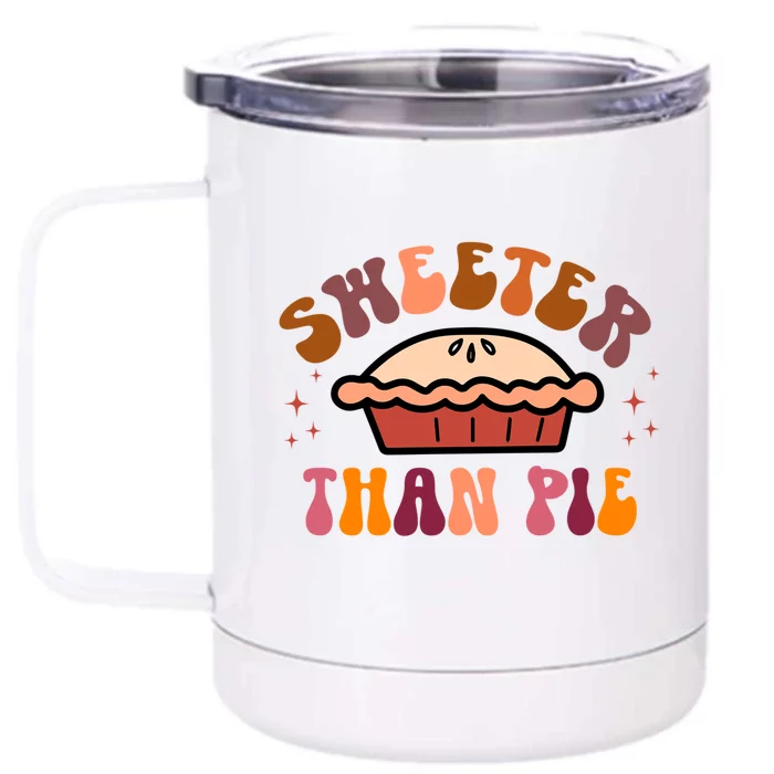 Retro Groovy Sweeter Than Pie Pumpkin Autumn Fall Thankful Gift Front & Back 12oz Stainless Steel Tumbler Cup