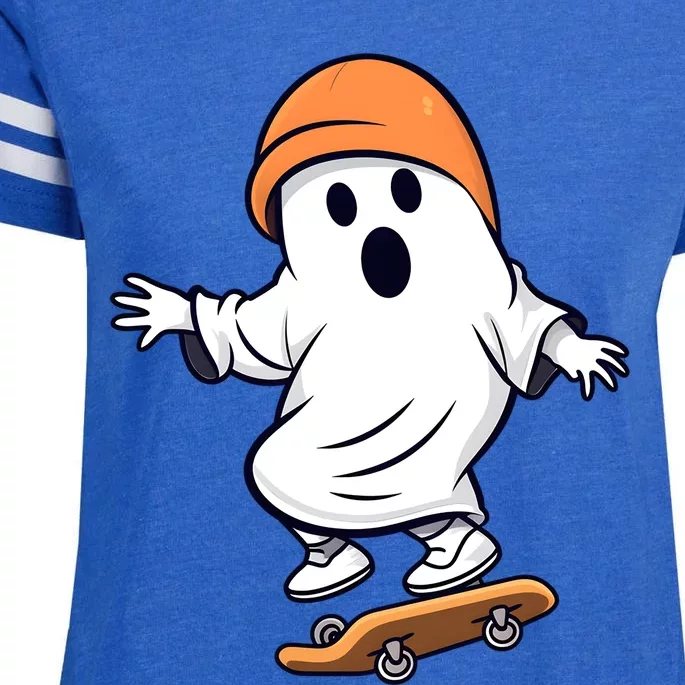 Retro Ghost Skateboard Skateboarding Halloween Spooky Season Great Gift Enza Ladies Jersey Football T-Shirt