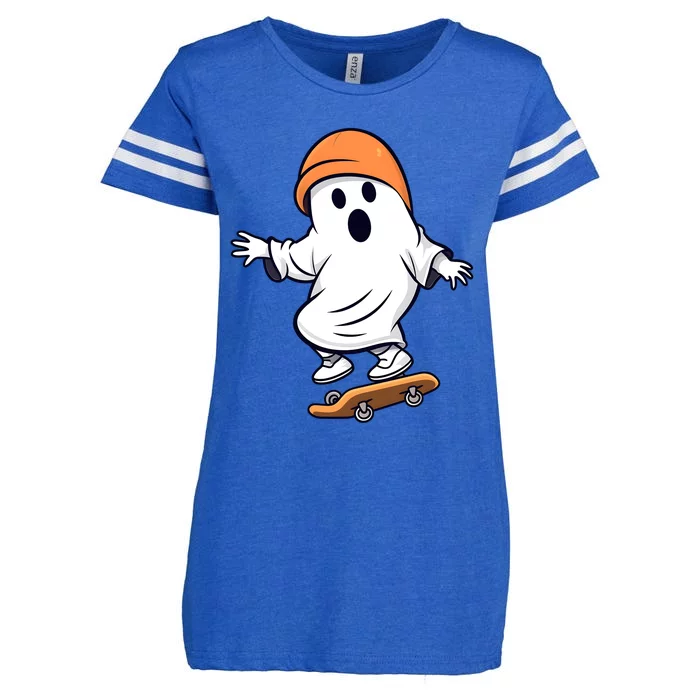 Retro Ghost Skateboard Skateboarding Halloween Spooky Season Great Gift Enza Ladies Jersey Football T-Shirt