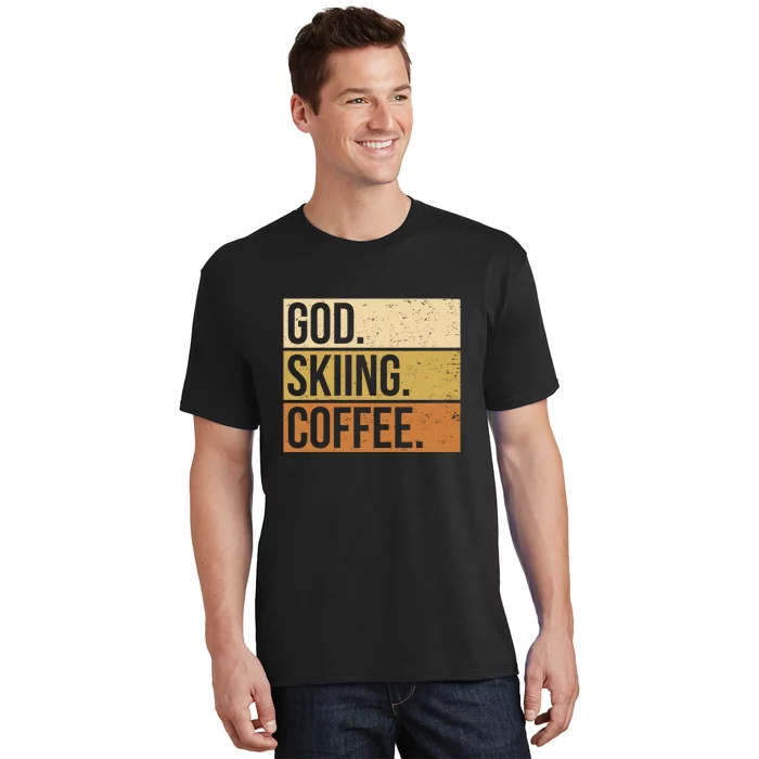 Retro God Skiing Coffee Gift For Skiers T-Shirt