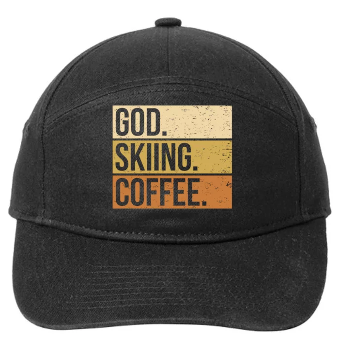 Retro God Skiing Coffee Gift For Skiers 7-Panel Snapback Hat