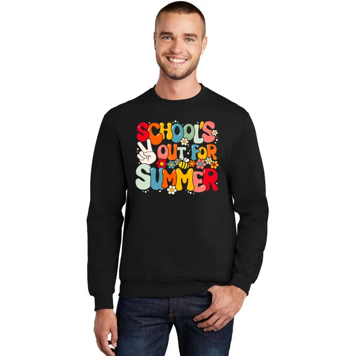 Retro Groovy School's Out For Summer Graduation Teacher Tall Sweatshirt