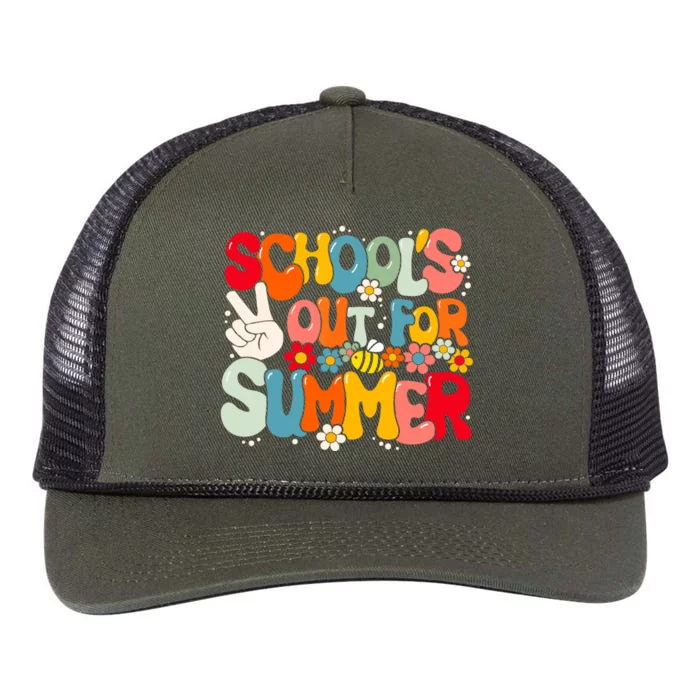 Retro Groovy School's Out For Summer Graduation Teacher Retro Rope Trucker Hat Cap