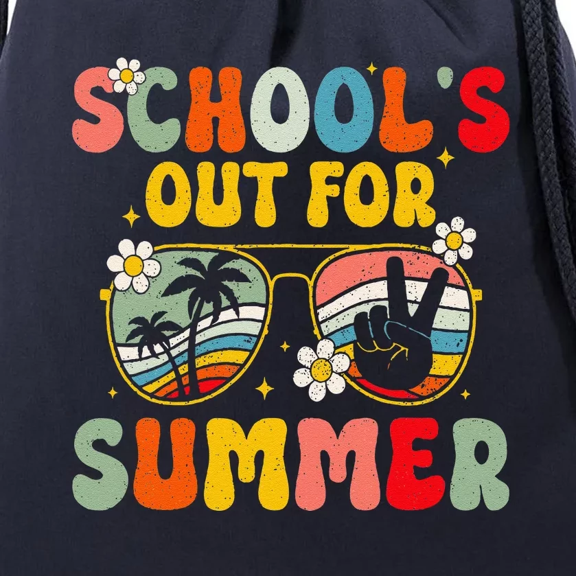 Retro Groovy SchoolS Out For Summer Graduation Teacher Drawstring Bag