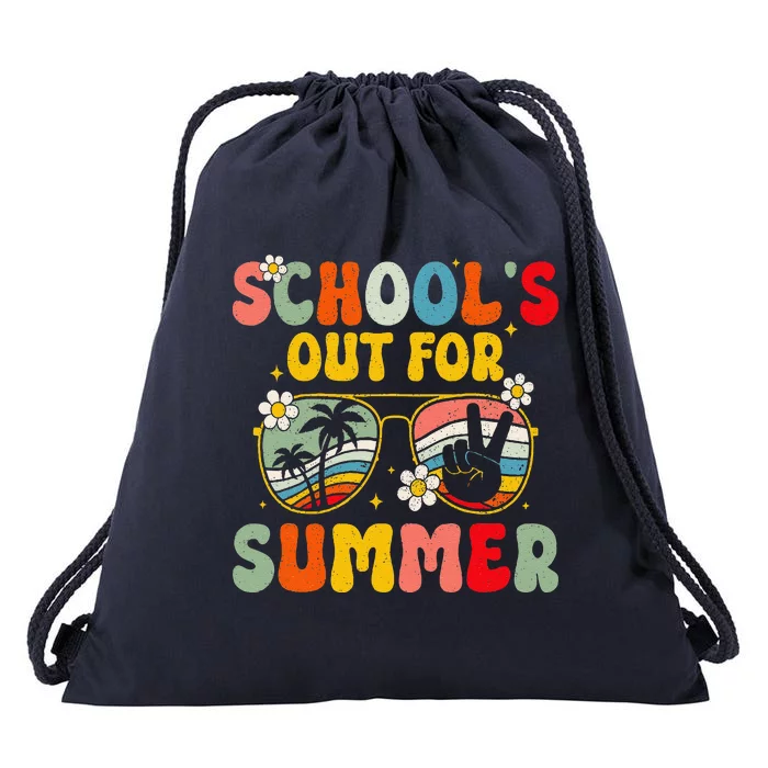 Retro Groovy SchoolS Out For Summer Graduation Teacher Drawstring Bag