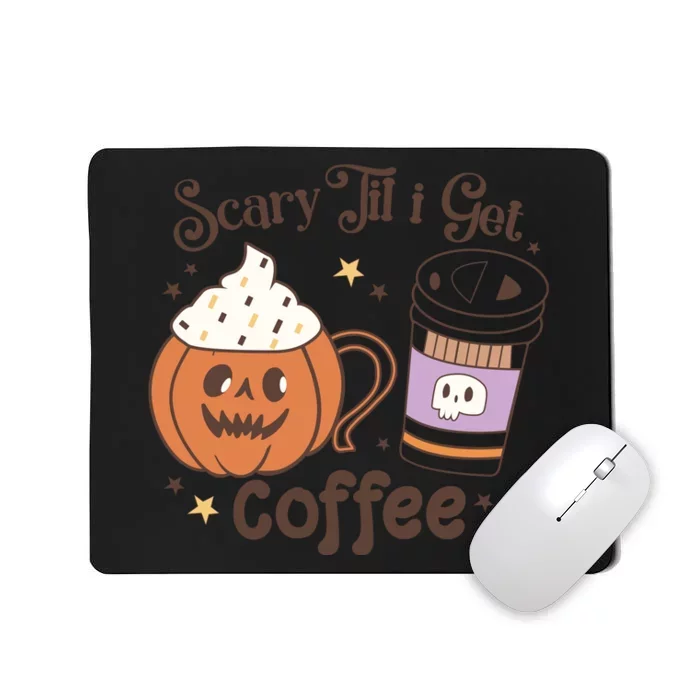 Retro Groovy Scary Til I Get Coffee Halloween Gift Mousepad