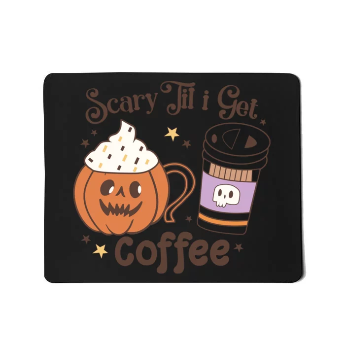 Retro Groovy Scary Til I Get Coffee Halloween Gift Mousepad