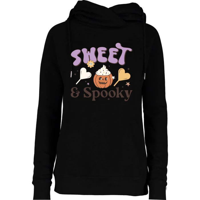 Retro Groovy Sheet & Spooky Funny Pumpkin Halloween Gift Womens Funnel Neck Pullover Hood