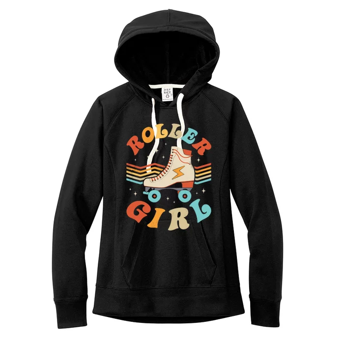 Roller Girl Skater Skating Retro Vintage 70s 80s Skates Women's Fleece Hoodie