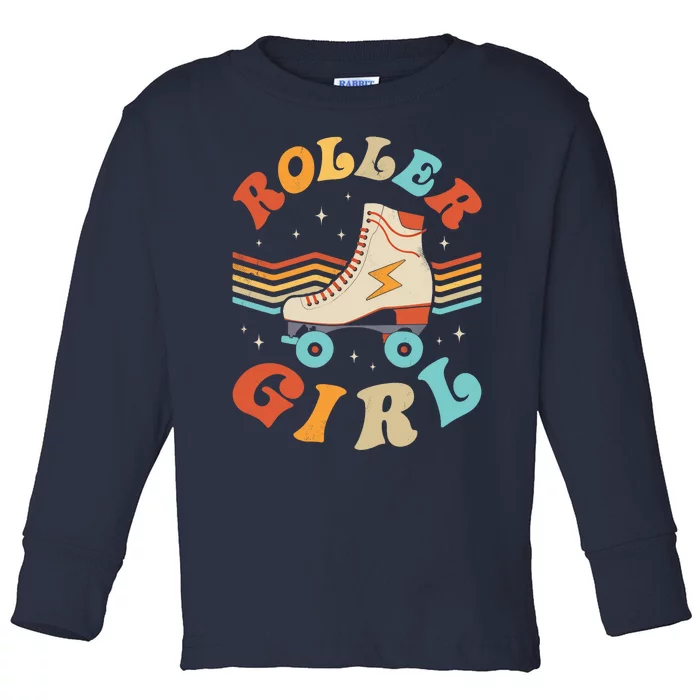 Roller Girl Skater Skating Retro Vintage 70s 80s Skates Toddler Long Sleeve Shirt