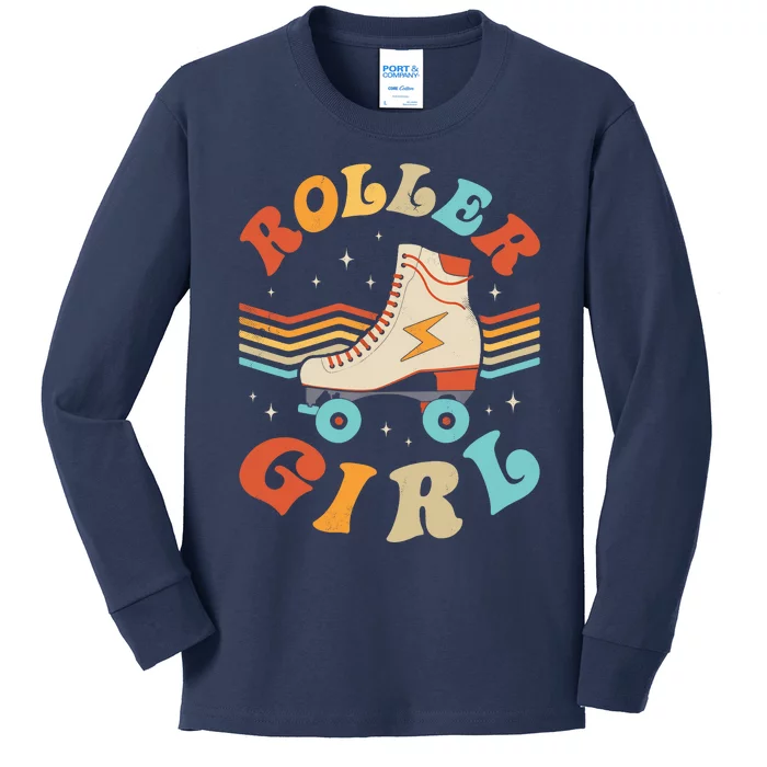 Roller Girl Skater Skating Retro Vintage 70s 80s Skates Kids Long Sleeve Shirt