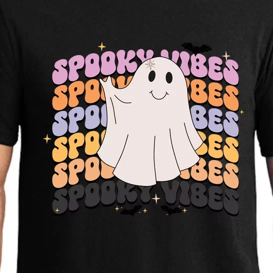 Retro Groovy Spooky Vibes Boo Ghost Halloween Costume Cool Gift Pajama Set