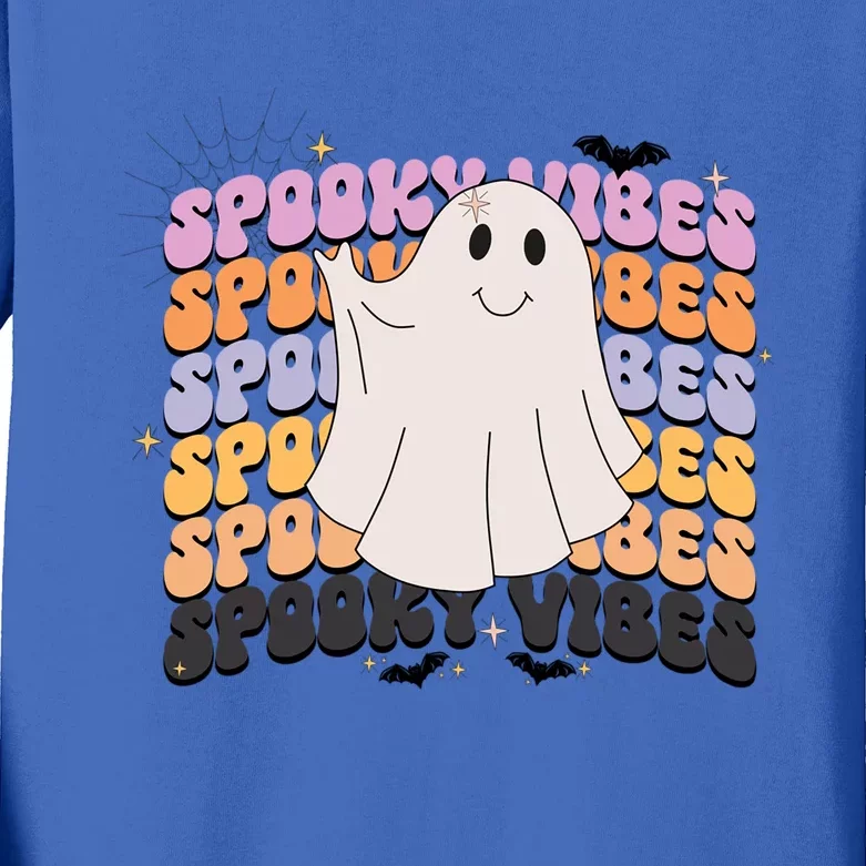 Retro Groovy Spooky Vibes Boo Ghost Halloween Costume Cool Gift Kids Long Sleeve Shirt