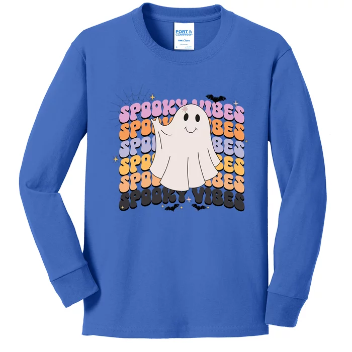 Retro Groovy Spooky Vibes Boo Ghost Halloween Costume Cool Gift Kids Long Sleeve Shirt