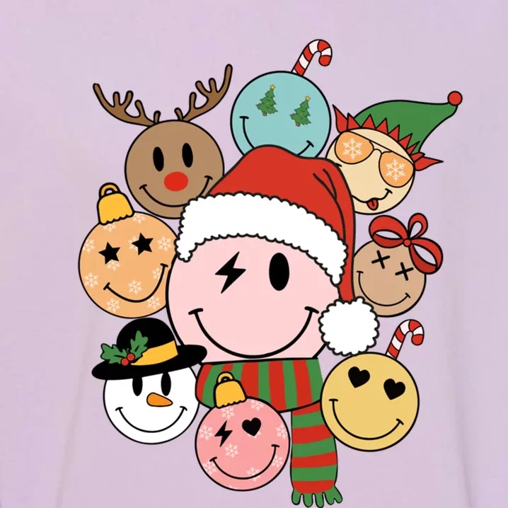 Retro Groovy Santa Smile Face Elf Snow Christmas Trendy Gift Garment-Dyed Sweatshirt