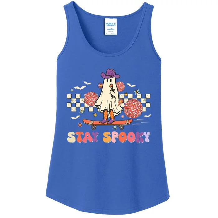 Retro Groovy Stay Spooky Vintage Halloween Ghost Skateboard Gift Ladies Essential Tank