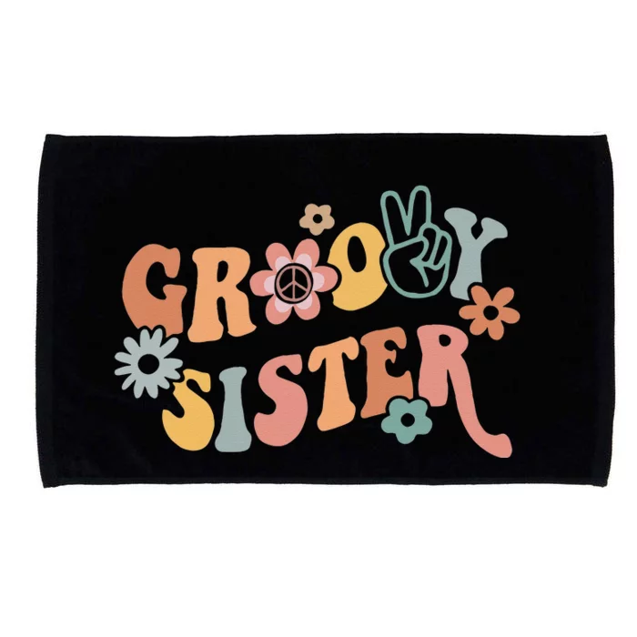 Retro Groovy Sister Matching Family 1st Birthday Party Microfiber Hand Towel