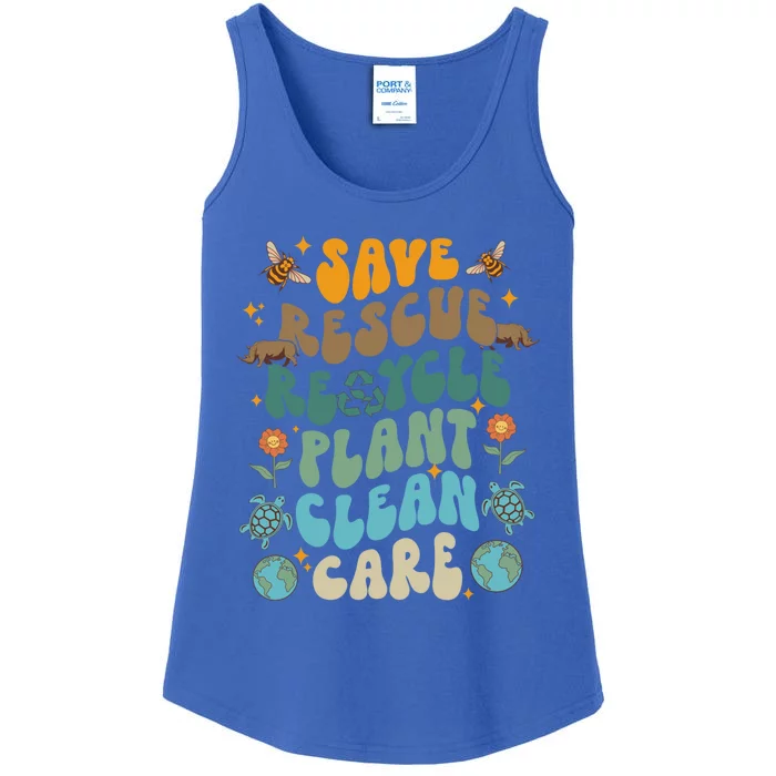 Retro Groovy Save Bees Rescue Animals Recycle Fun Earth Day Great Gift Ladies Essential Tank