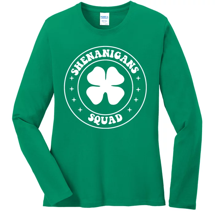 Retro Groovy Shenanigans Squad Saint Patricks Day Ladies Long Sleeve Shirt