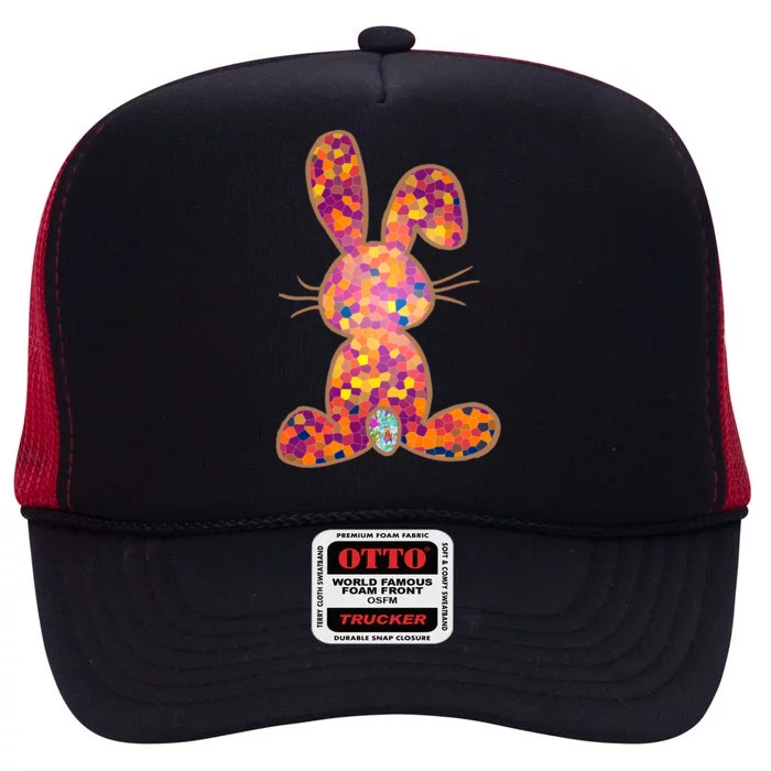 Rainbow Gradient Stained Glass Easter Bunnies Happy Easter Gift High Crown Mesh Trucker Hat