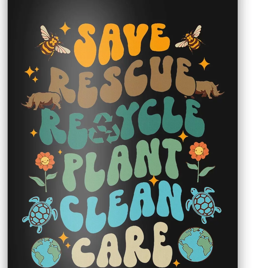 Retro Groovy Save Bees Rescue Animals Recycle Fun Earth Day Poster