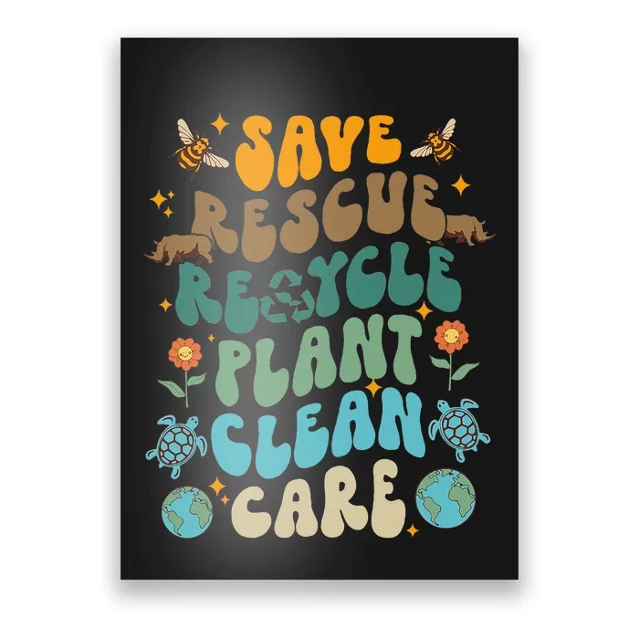 Retro Groovy Save Bees Rescue Animals Recycle Fun Earth Day Poster