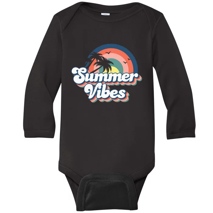 Retro Groovy Summer Vibes For Wo Summer Vacation Baby Long Sleeve Bodysuit