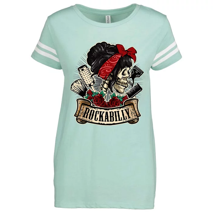 Rockabilly Girl Skull Pinup Hairstylist Hairdresser Enza Ladies Jersey Football T-Shirt