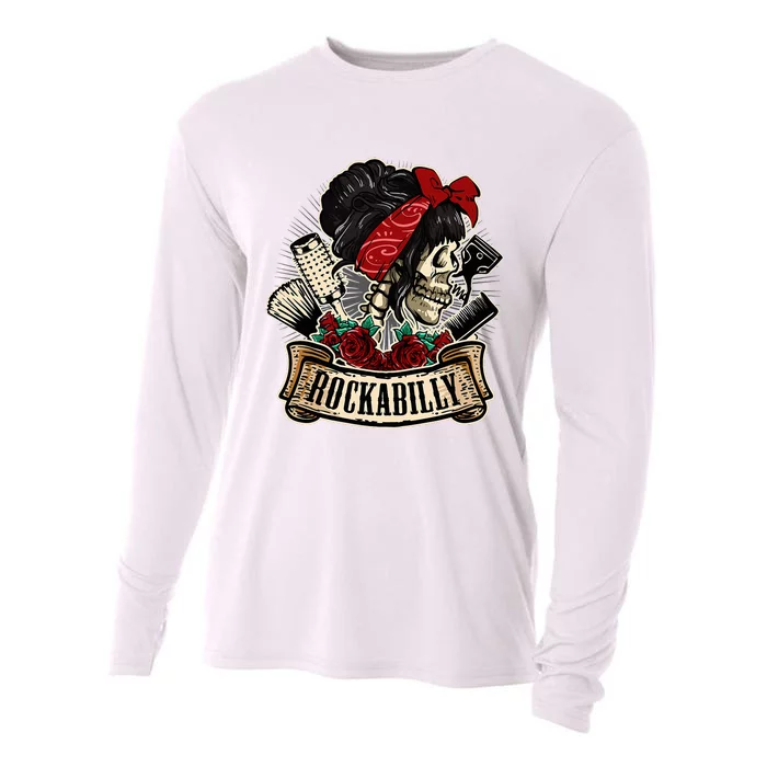 Rockabilly Girl Skull Pinup Hairstylist Hairdresser Cooling Performance Long Sleeve Crew