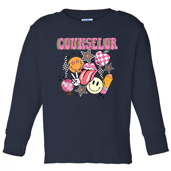 Retro Groovy School Counselor Appreciation Back To School Toddler Long Sleeve Shirt