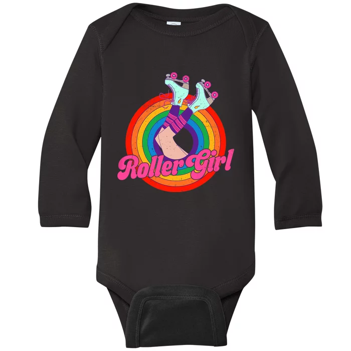 Roller Girl Skater Skating Retro Vintage 70s 80s Skates Baby Long Sleeve Bodysuit