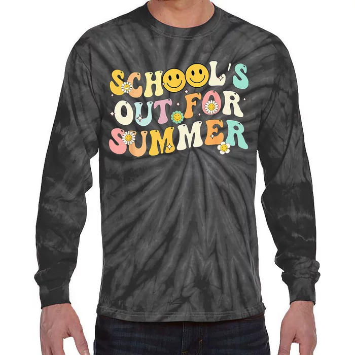 Retro Groovy School's Out For Summer Graduation Teacher Tie-Dye Long Sleeve Shirt