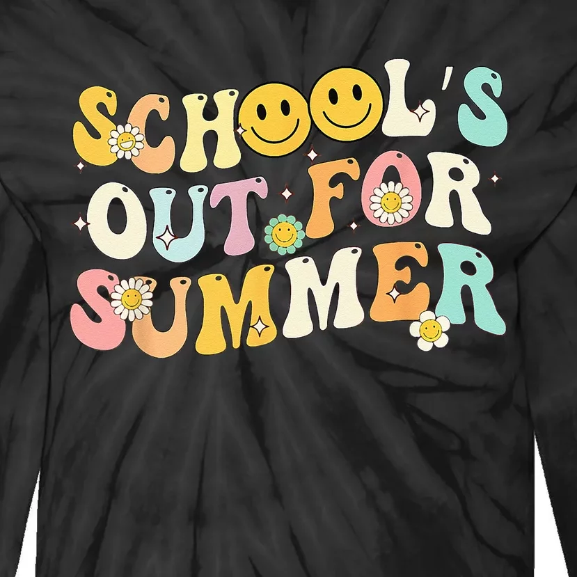 Retro Groovy School's Out For Summer Graduation Teacher Tie-Dye Long Sleeve Shirt