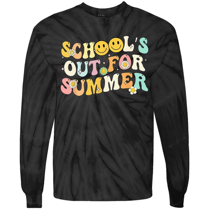 Retro Groovy School's Out For Summer Graduation Teacher Tie-Dye Long Sleeve Shirt