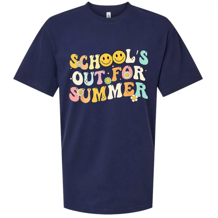 Retro Groovy School's Out For Summer Graduation Teacher Sueded Cloud Jersey T-Shirt