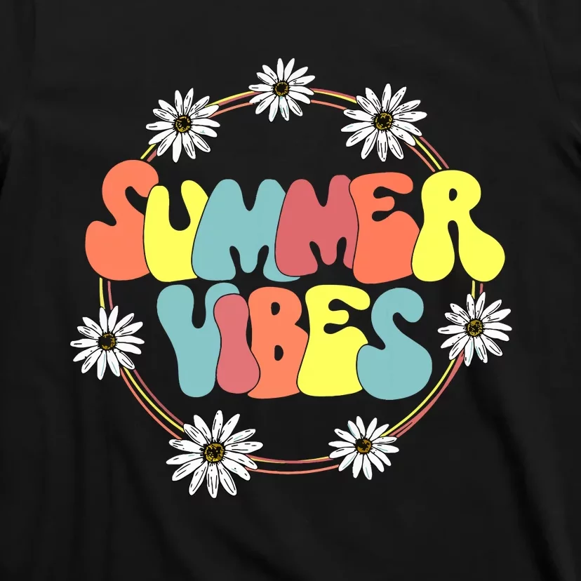 Retro Groovy Summer Vibes Sunflower Hello Summer Vacation T-Shirt