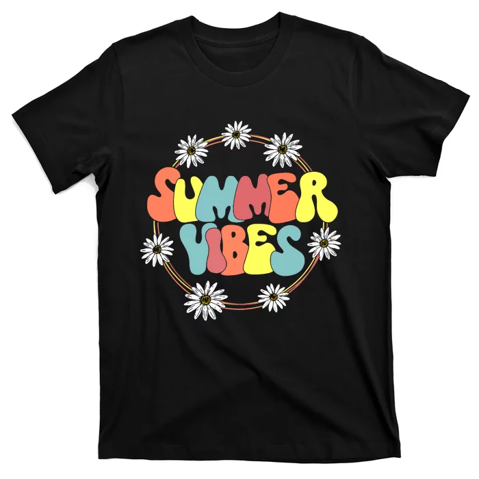 Retro Groovy Summer Vibes Sunflower Hello Summer Vacation T-Shirt