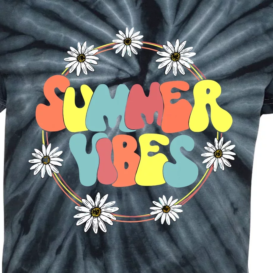 Retro Groovy Summer Vibes Sunflower Hello Summer Vacation Kids Tie-Dye T-Shirt