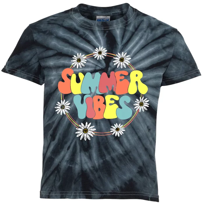 Retro Groovy Summer Vibes Sunflower Hello Summer Vacation Kids Tie-Dye T-Shirt