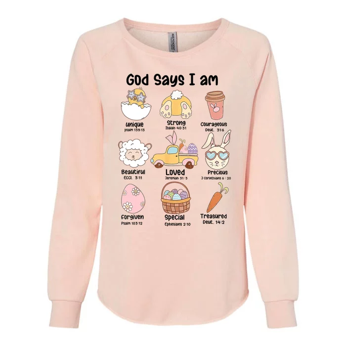 Retro God Says I Am Christian Jesus Happy Easter Day Bunny Womens California Wash Sweatshirt